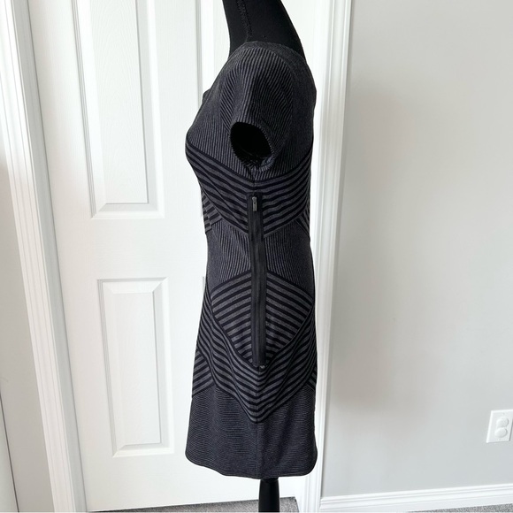 BCBGMAXAZRIA Corissa Black Grey Striped-Panel Dress - Picture 3 of 14